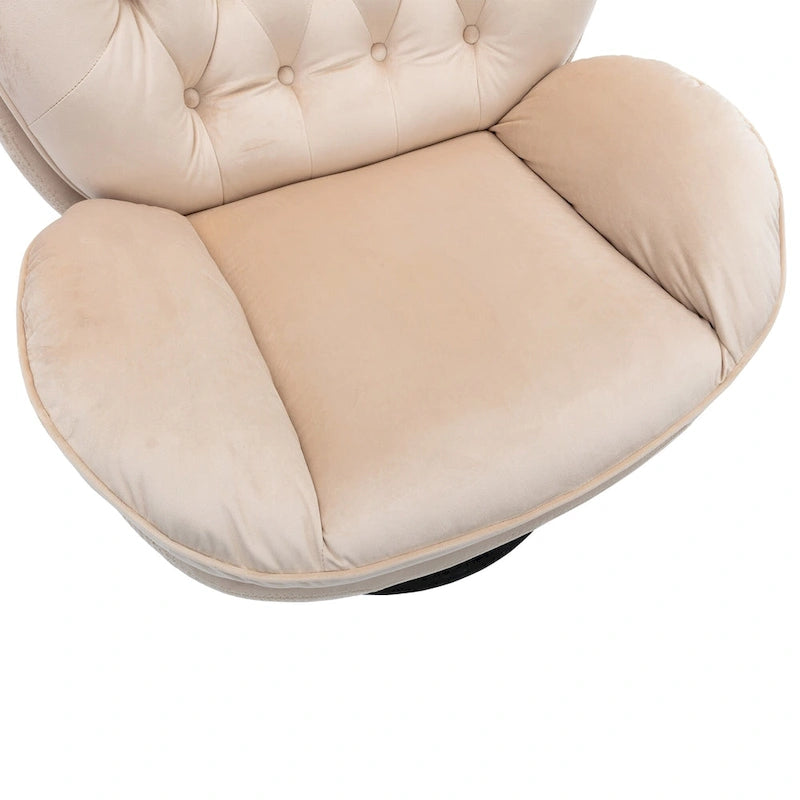 Fauteuil pivotant beige moderne de 80 cm avec repose-pieds