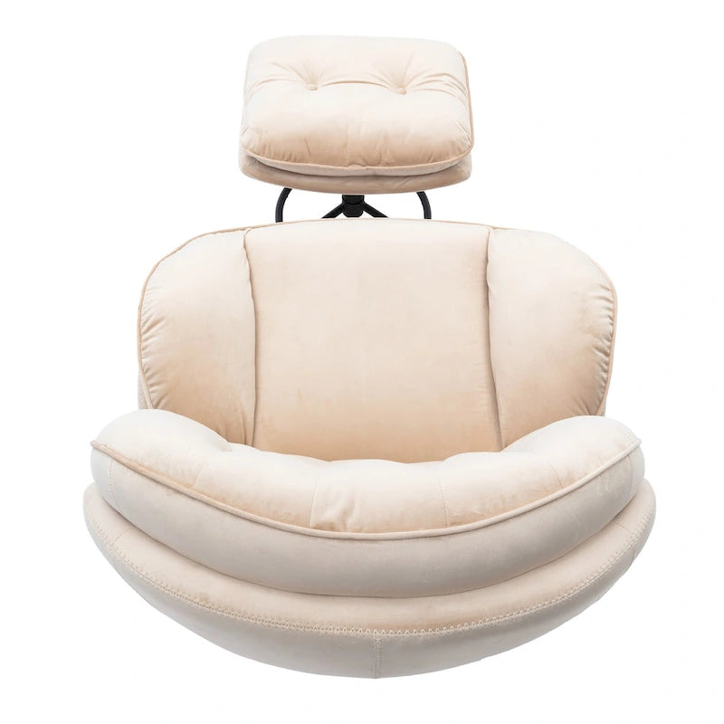 Fauteuil pivotant beige moderne de 80 cm avec repose-pieds