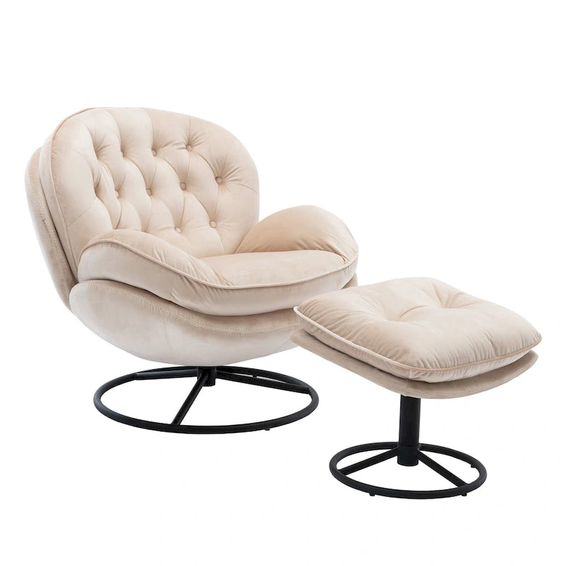 Fauteuil pivotant beige moderne de 80 cm avec repose-pieds