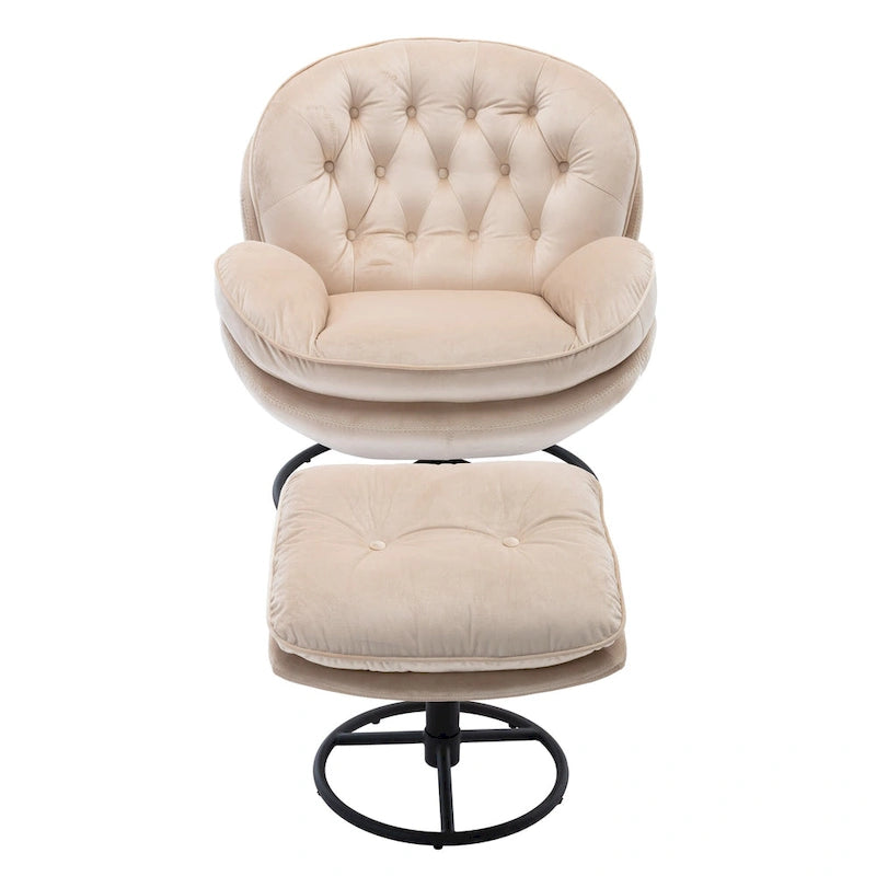 Fauteuil pivotant beige moderne de 80 cm avec repose-pieds