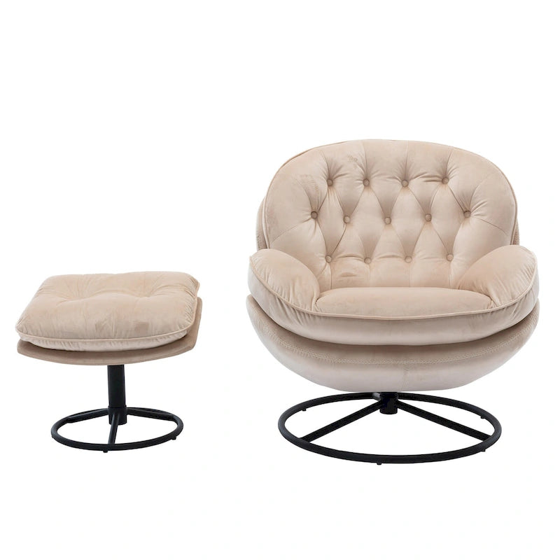 Fauteuil pivotant beige moderne de 80 cm avec repose-pieds