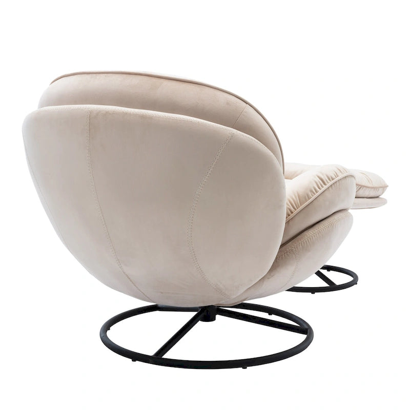 Fauteuil pivotant beige moderne de 80 cm avec repose-pieds