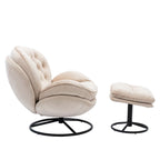 Fauteuil pivotant beige moderne de 80 cm avec repose-pieds