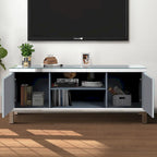 Meuble TV 59 pouces avec portes miroir en forme de losange et rangement pour téléviseurs jusqu'à 65 pouces