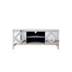 Meuble TV 59 pouces avec portes miroir en forme de losange et rangement pour téléviseurs jusqu'à 65 pouces