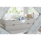 Meuble TV 59 pouces avec portes miroir en forme de losange et rangement pour téléviseurs jusqu'à 65 pouces