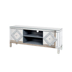 Meuble TV 59 pouces avec portes miroir en forme de losange et rangement pour téléviseurs jusqu'à 65 pouces