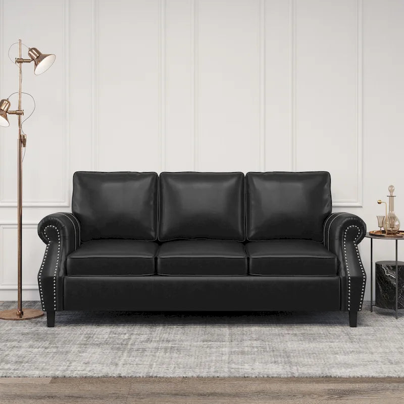 Canapé 3 places moderne en similicuir de 80 pouces avec pieds en bouleau et clous décoratifs