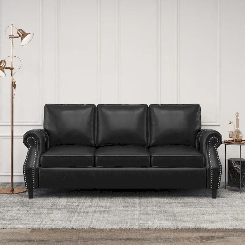 Canapé 3 places moderne en similicuir de 80 pouces avec pieds en bouleau et clous décoratifs