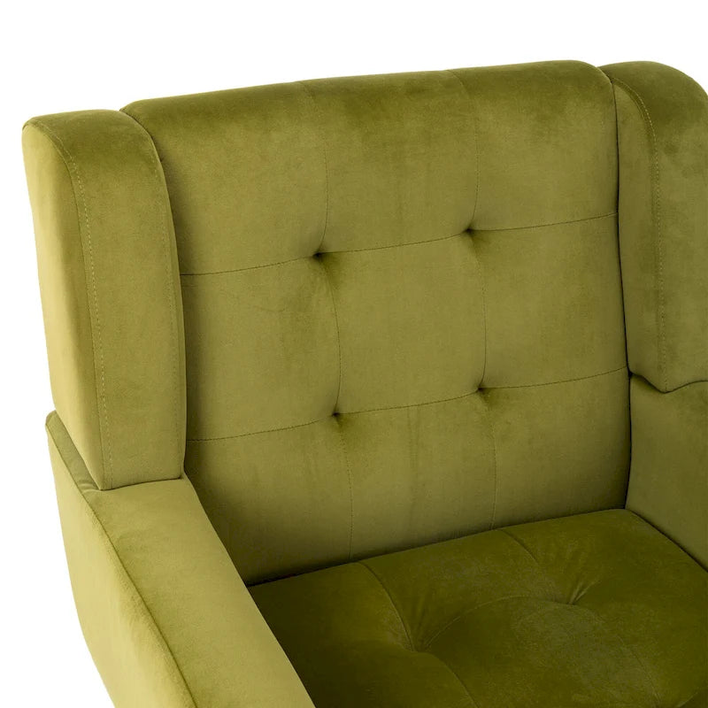Fauteuil d'appoint capitonné en velours vert 29,53 avec pieds en bois massif noir