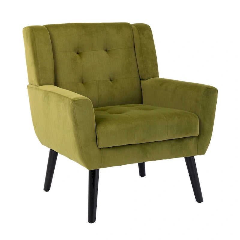 Fauteuil d'appoint capitonné en velours vert 29,53 avec pieds en bois massif noir