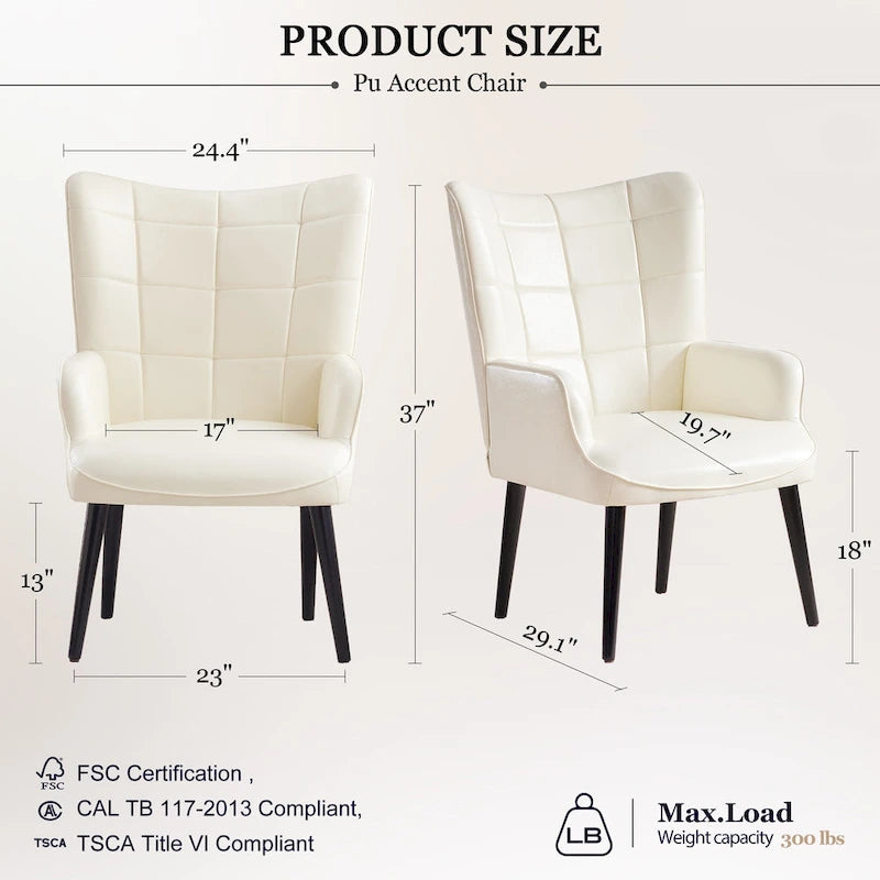 Fauteuil d'appoint moderne en cuir PU crème 24,4