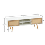 Meuble TV blanc 55,12 avec portes coulissantes, pieds en bois et étagère réglable