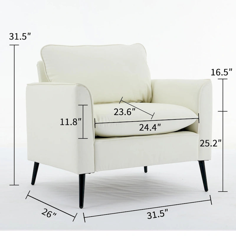 Canapé 1 pièce en cuir à motif pattes de chat, blanc crème
