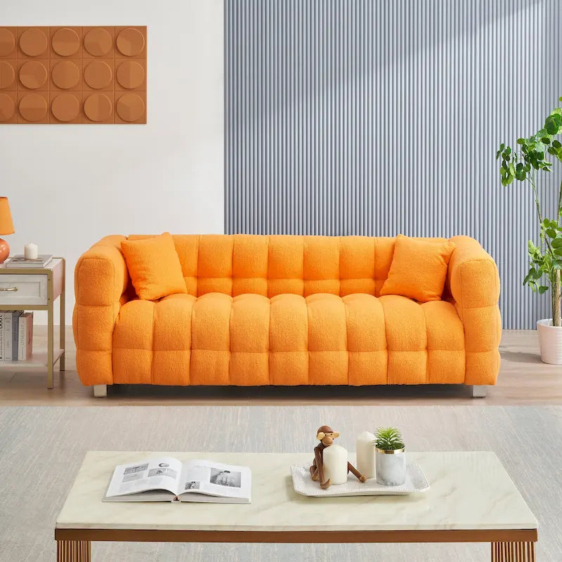 Canapé 3 places Orange 80 Teddy avec deux coussins et pieds robustes