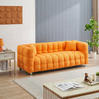 Canapé 3 places Orange 80 Teddy avec deux coussins et pieds robustes