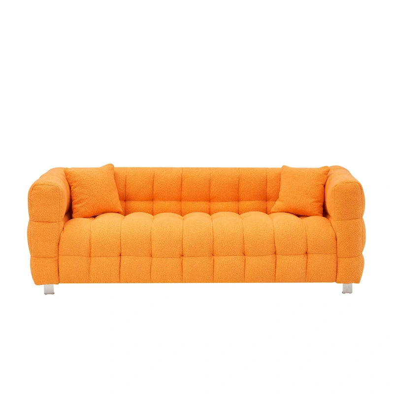 Canapé 3 places Orange 80 Teddy avec deux coussins et pieds robustes