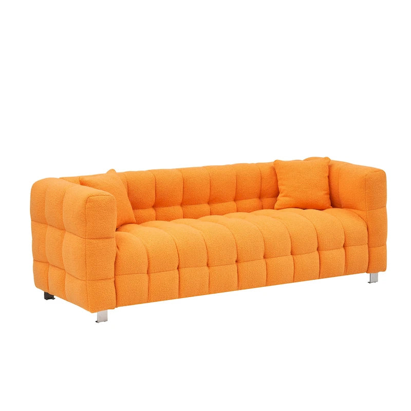 Canapé 3 places Orange 80 Teddy avec deux coussins et pieds robustes