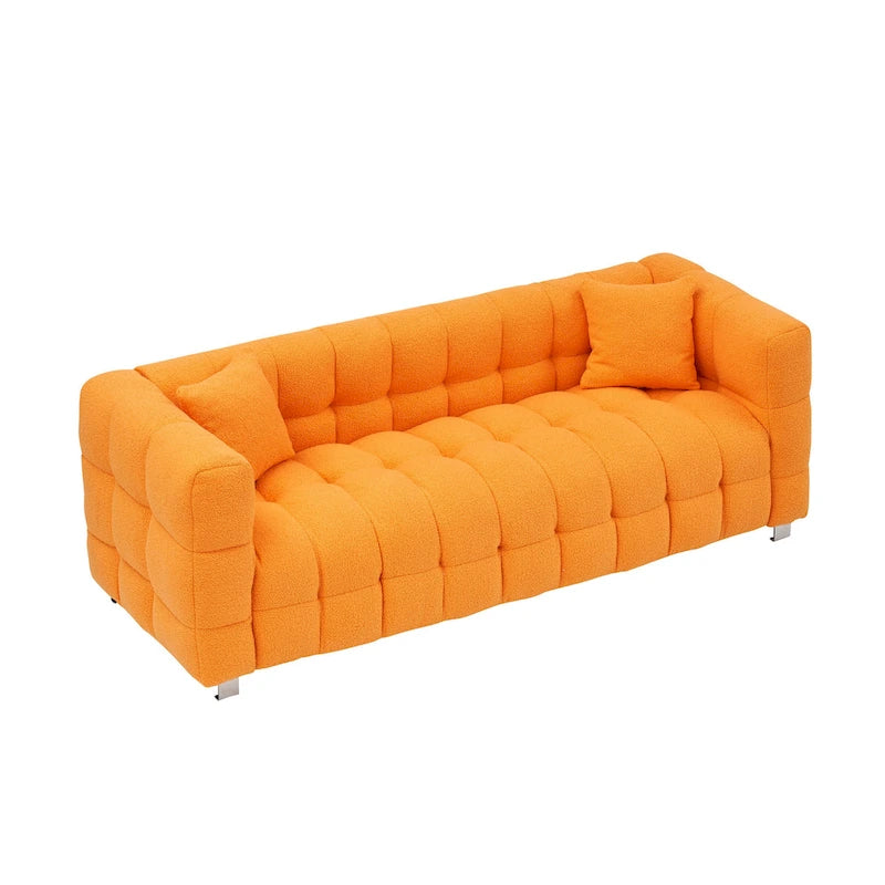 Canapé 3 places Orange 80 Teddy avec deux coussins et pieds robustes
