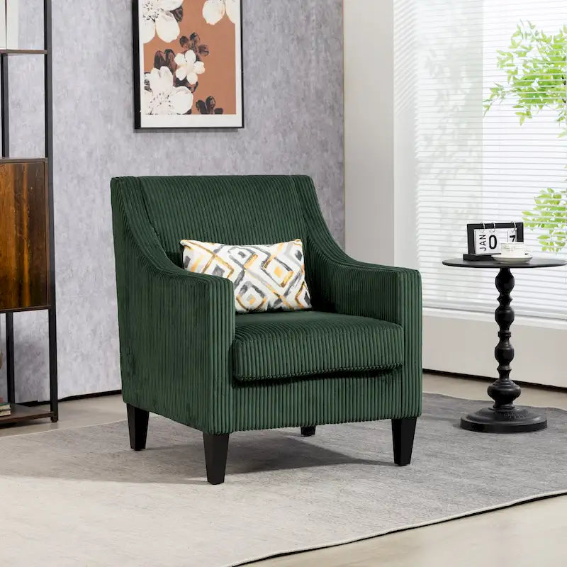 Fauteuil rembourré Emerald 26.77 avec accoudoirs incurvés et pieds en bois d'hévéa