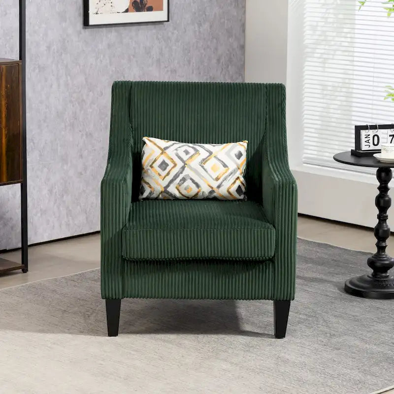Fauteuil rembourré Emerald 26.77 avec accoudoirs incurvés et pieds en bois d'hévéa