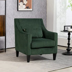 Fauteuil rembourré Emerald 26.77 avec accoudoirs incurvés et pieds en bois d'hévéa