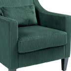 Fauteuil rembourré Emerald 26.77 avec accoudoirs incurvés et pieds en bois d'hévéa