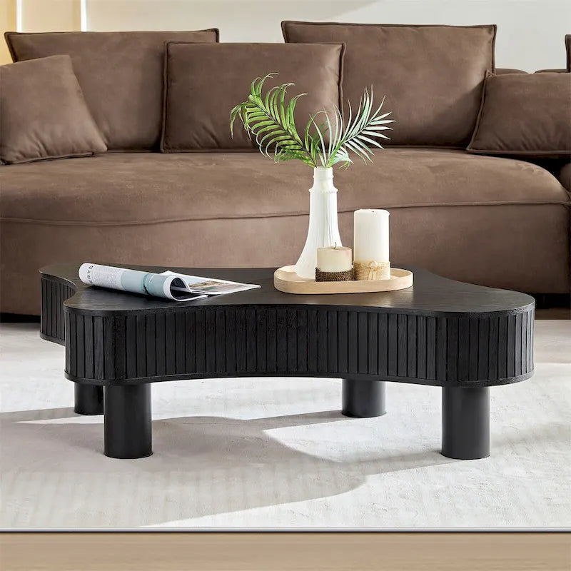Table basse tambour moderne en bois, fabriquée à la main, de 42,52 pouces