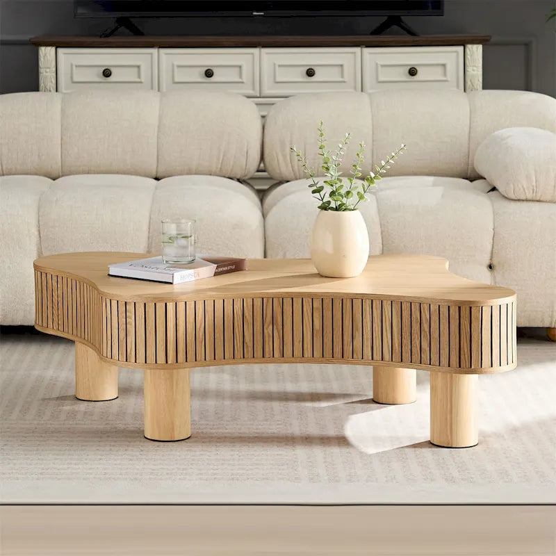 Table basse tambour moderne en bois, fabriquée à la main, de 42,52 pouces