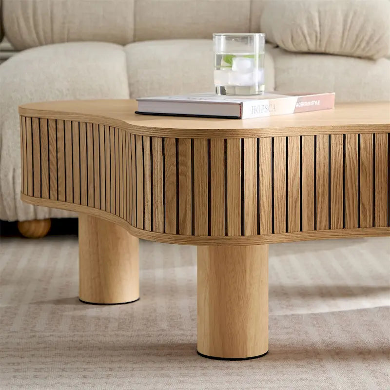 Table basse tambour moderne en bois, fabriquée à la main, de 42,52 pouces