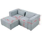 Canapé en tissu chenille avec pieds et pouf