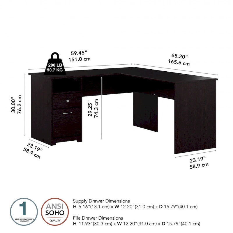 Bureau en L Cabot 60W avec étagère et tiroirs par Bush Furniture