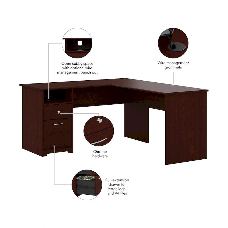 Bureau en L Cabot 60W avec étagère et tiroirs par Bush Furniture