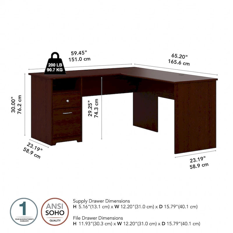 Bureau en L Cabot 60W avec étagère et tiroirs par Bush Furniture