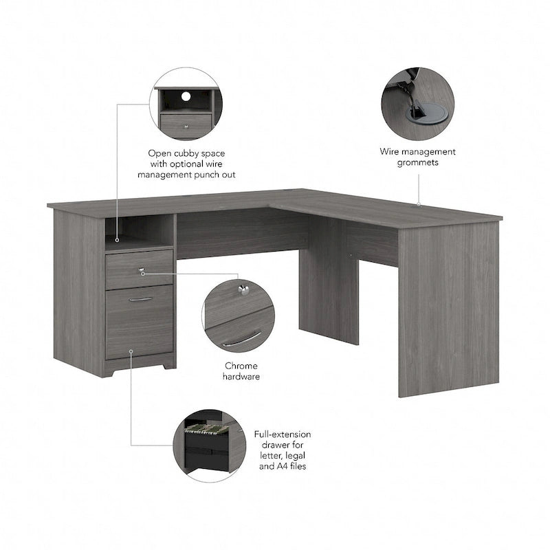 Bureau en L Cabot 60W avec étagère et tiroirs par Bush Furniture