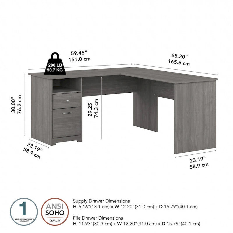 Bureau en L Cabot 60W avec étagère et tiroirs par Bush Furniture