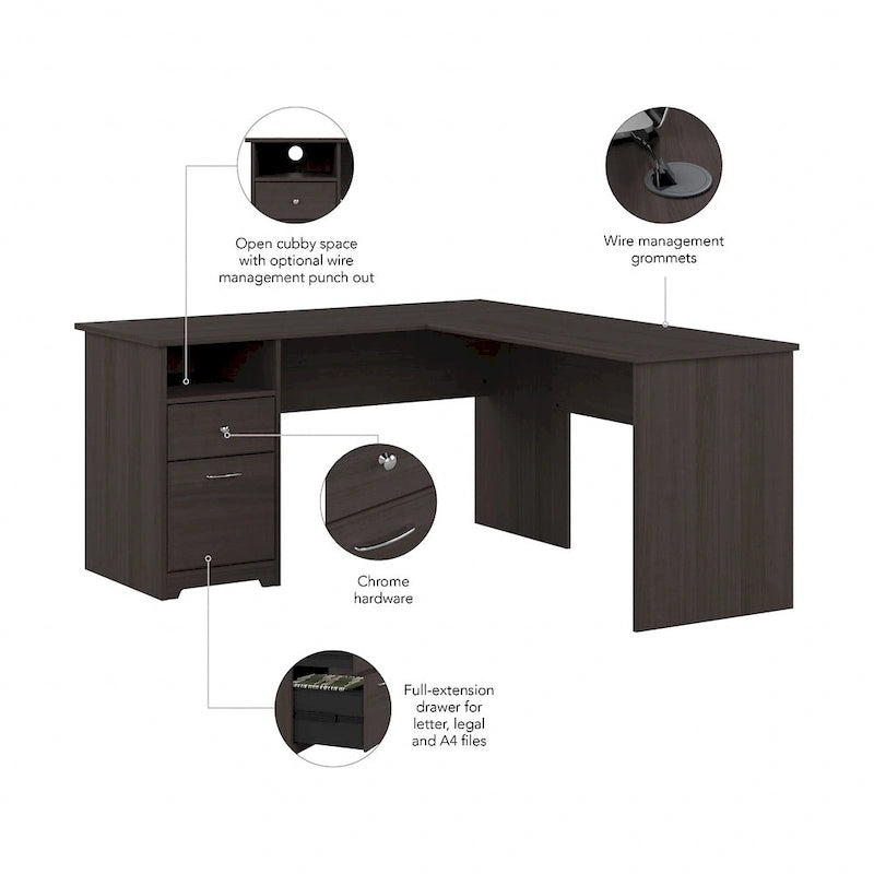 Bureau en L Cabot 60W avec étagère et tiroirs par Bush Furniture
