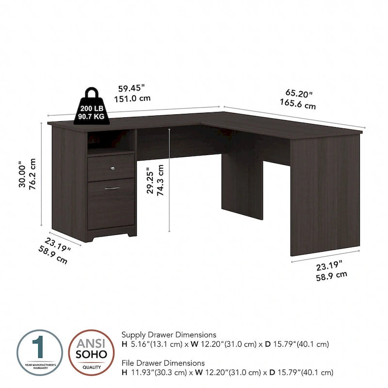 Bureau en L Cabot 60W avec étagère et tiroirs par Bush Furniture