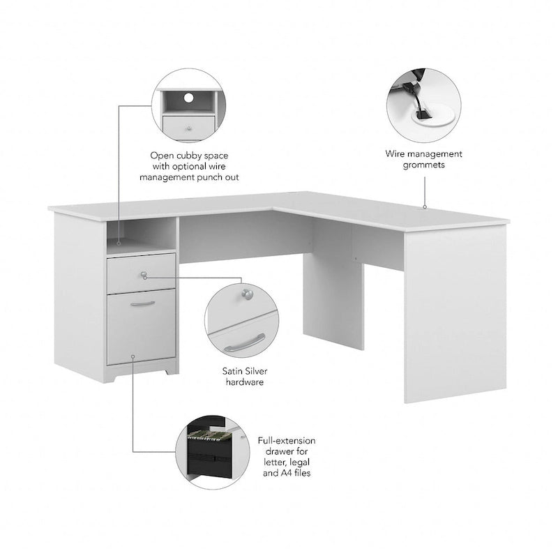 Bureau en L Cabot 60W avec étagère et tiroirs par Bush Furniture