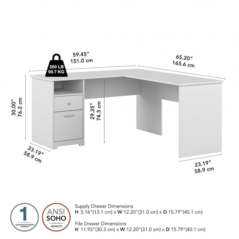 Bureau en L Cabot 60W avec étagère et tiroirs par Bush Furniture