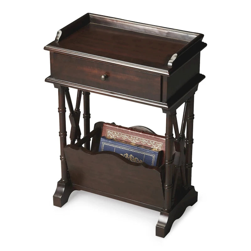 Table d'appoint HomeRoots 24 en bois massif et composite noir avec tiroir, étagère et porte-revues - 24
