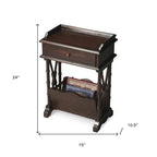 Table d'appoint HomeRoots 24 en bois massif et composite noir avec tiroir, étagère et porte-revues - 24