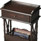 Table d'appoint HomeRoots 24 en bois massif et composite noir avec tiroir, étagère et porte-revues - 24