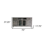 Meuble TV HomeRoots 70 en bois massif gris vieilli avec rangement fermé - 70 po x 37,25 po x 17,75 po