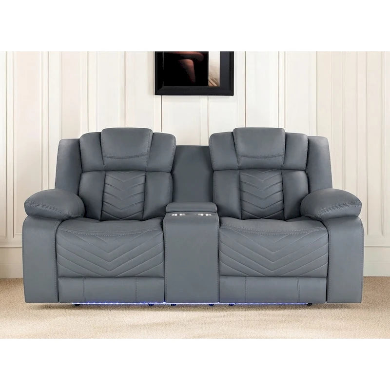 Canapé inclinable électrique 75 pouces en similicuir gris clair avec rangement