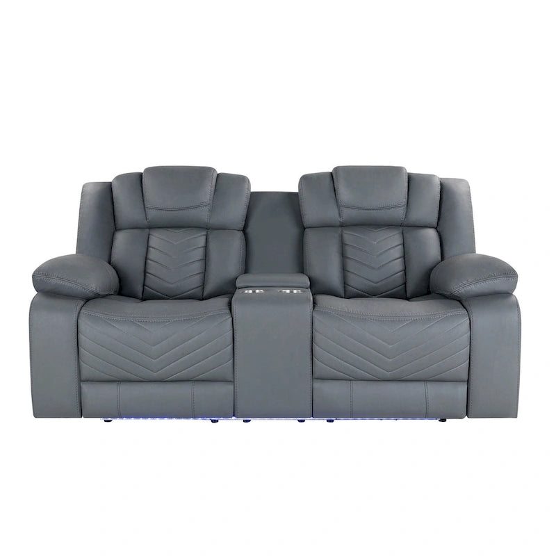 Canapé inclinable électrique 75 pouces en similicuir gris clair avec rangement