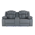Canapé inclinable électrique 75 pouces en similicuir gris clair avec rangement