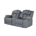 Canapé inclinable électrique 75 pouces en similicuir gris clair avec rangement