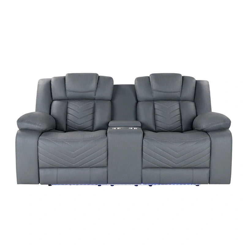 Canapé inclinable électrique 75 pouces en similicuir gris clair avec rangement