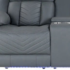 Canapé inclinable électrique 75 pouces en similicuir gris clair avec rangement